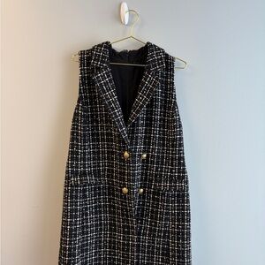 Alice + Olivia Black and White Tweed Vest with Gold Buttons